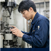 機械の前で作業する社員